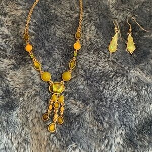 Monet Green and Gold Tone Necklace